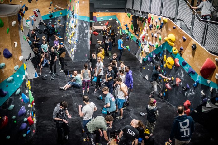 A bustling bouldering area of one of Parthian Climbing Reading's famous parties!
